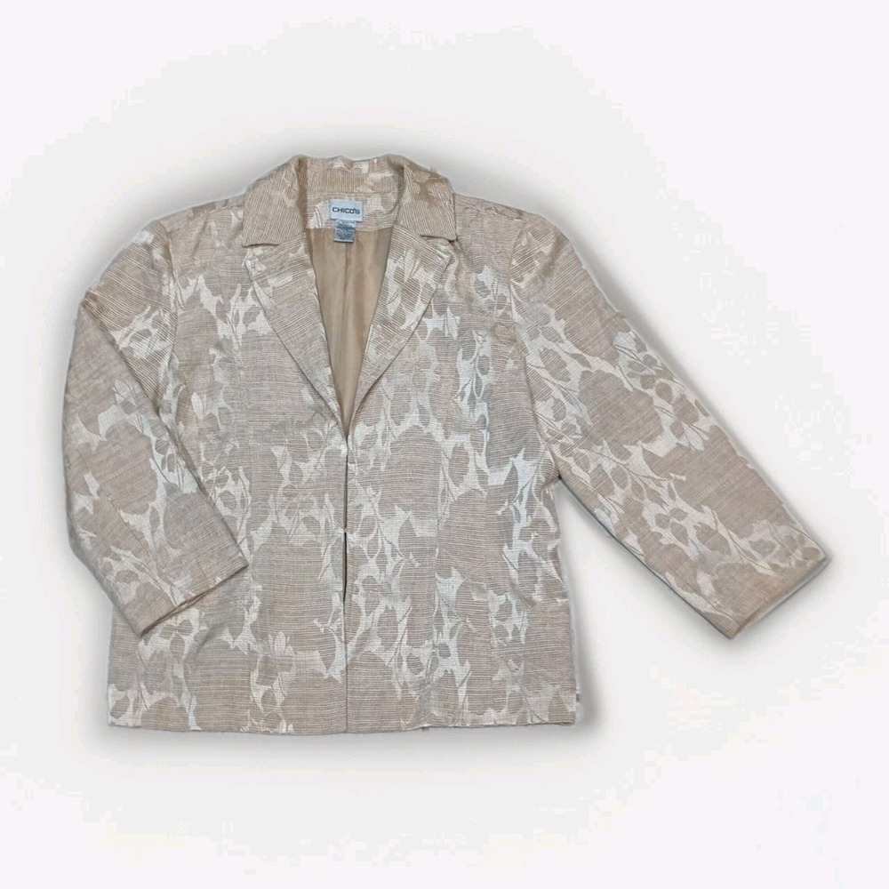 Chico's Gold Cream Open Front Jacket Lined Blazer Metallic Size 1 US Med 8